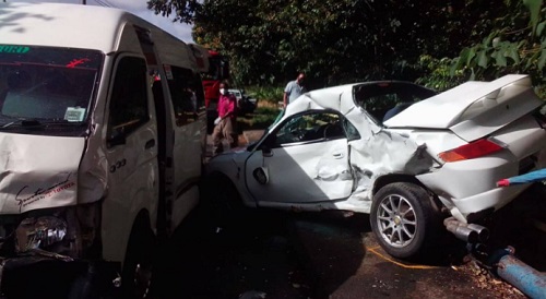 Several people got injuries resulting from a crash between a minibus and a car at La Caye, Dennery, on Friday.