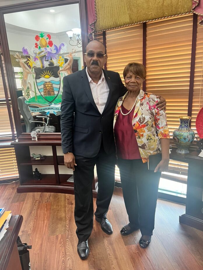 Antigua and Barbuda PM Gaston Browne wishes Veta Fedderman on her 80th birthday