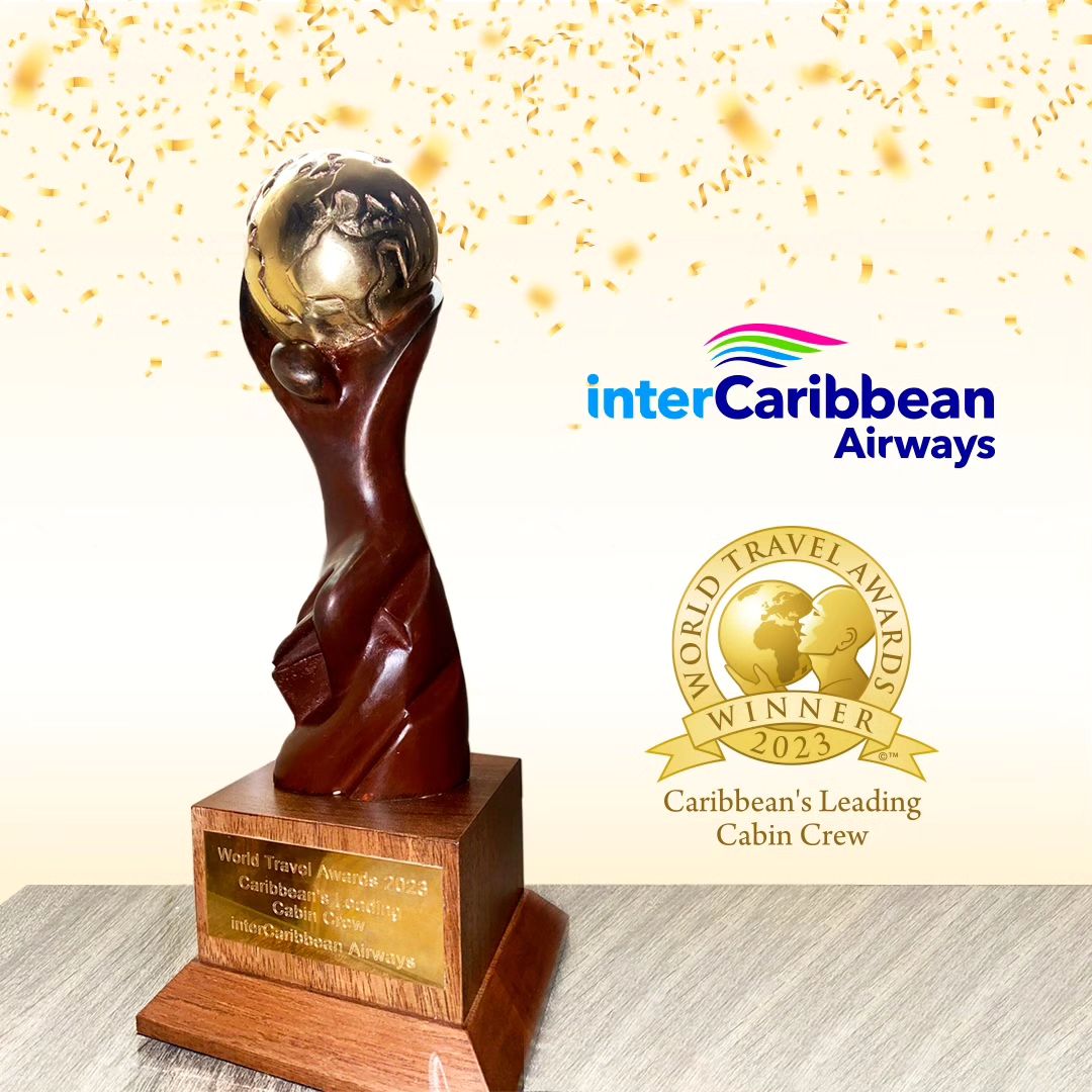 World Travel Award Trophy given to interCaribbean Airways (Photo Courtesy Facebook @interCaribbeanAirways