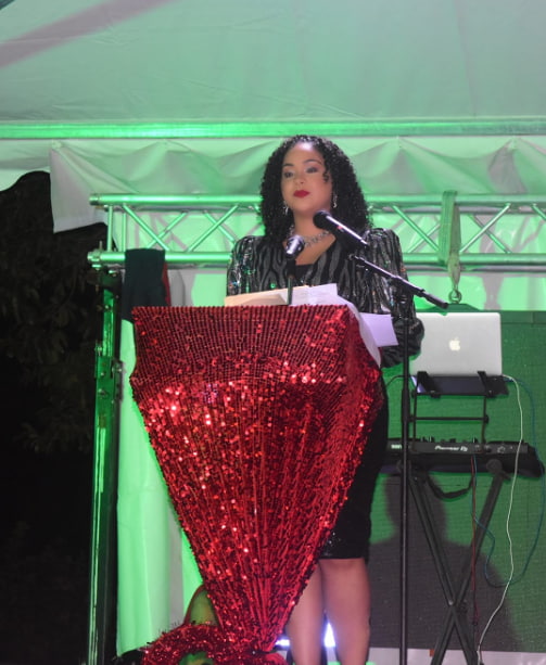 Melissa Skerrit addressing during the inaugural of Roseau Christmas Village. (Credits: Melissa Poponne-Skerrit, Facebook)