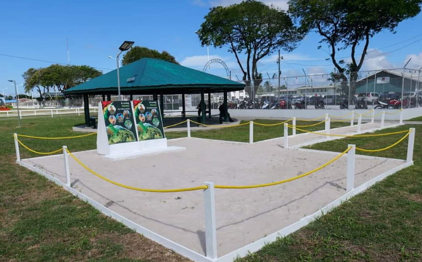 Monument built on the front lawns of Base Camp Ayanganna. (Credits: Guyana Daily News, Facebook)