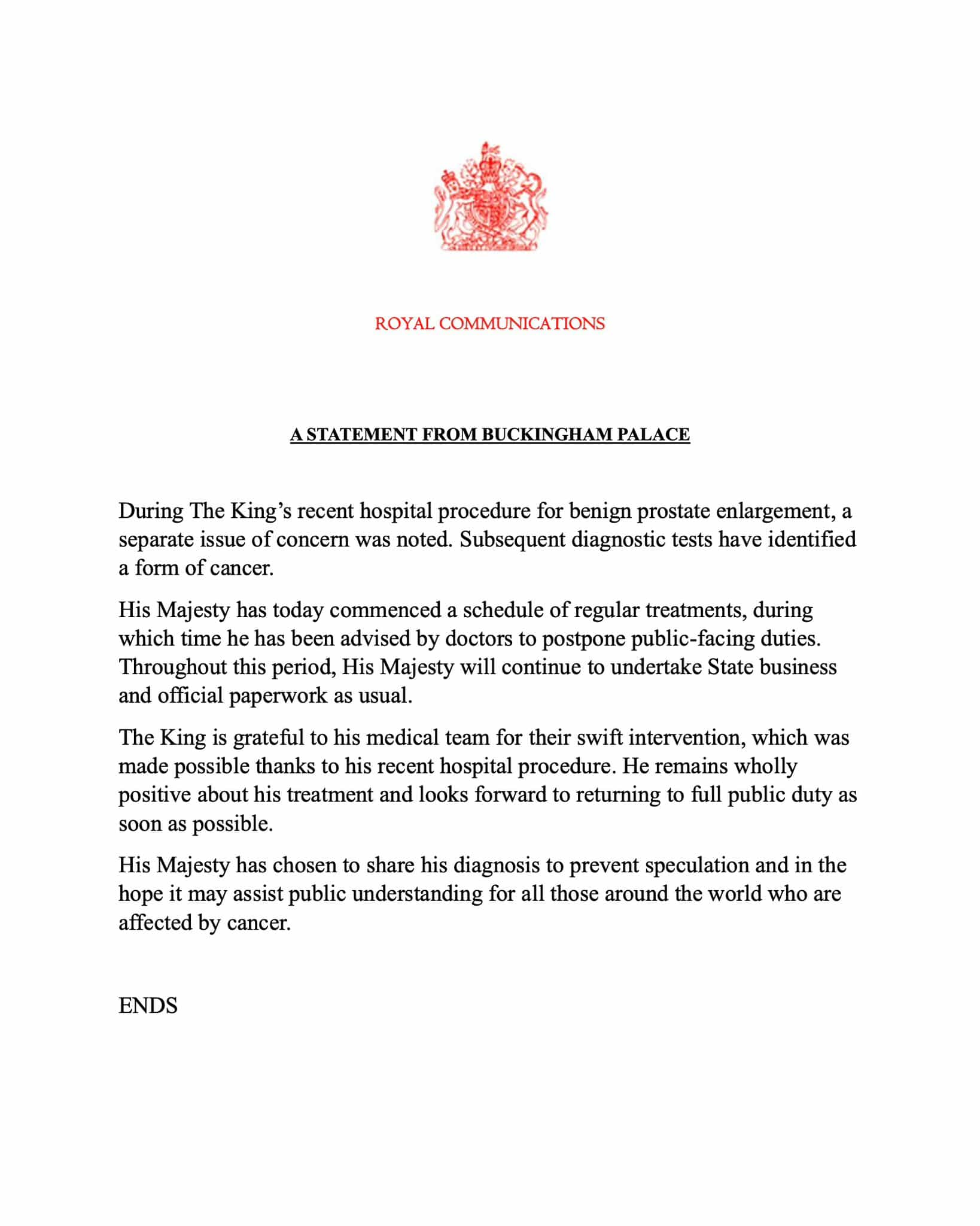 Statement issued by Buckingham Palace. (Credits: TODAY, Facebook)