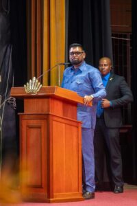 President Irfaan Ali in the 46th Regular meeting of the Conference of Heads of Government of the Caribbean Community. Picture Credits: Fb accounts