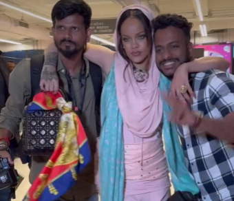 Rihanna kindly hugged reporters at airport in India during Anant Ambani pre-wedding festivities. (Credits: Voompla, Facebook)