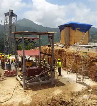 Ongoing construction at the Dominica Cable Car Project site. 