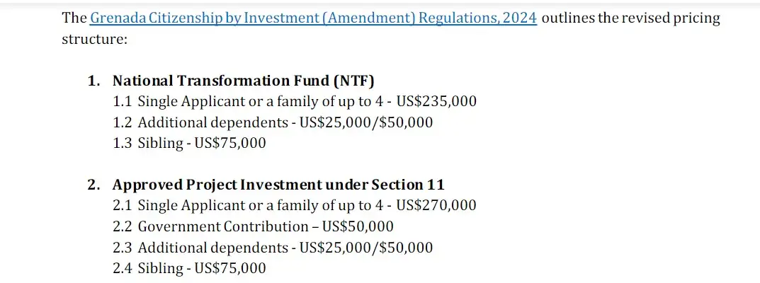 Grenada Citizenship by Investment Prices